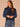 Navy Light Blue Long Sleeve Double Layer High Neck Cable Stitch Open Work Straight Banded Hem Petite Sweater Top