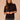 Black Above Elbow Sleeve Drape Mock Neck Curled Edge Straight Hem Sweater Top