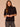 Black Above Elbow Sleeve Drape Mock Neck Curled Edge Straight Hem Sweater Top