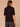 Black Above Elbow Sleeve Drape Mock Neck Curled Edge Straight Hem Sweater Top