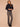 Navy Long Sleeve Double Layer High Neck Cable Stitch Open Work Straight Banded Hem Sweater Top