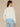 Off White Airy Blue Long Blouson Sleeve Twofer V-Neck Novelty Stripe Print Sweater