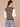 Dusty Olive Off White Below Elbow Blouson Sleeve Collar V-Neck Back Center Seam Stripe Twofer Petite Sweater Vest
