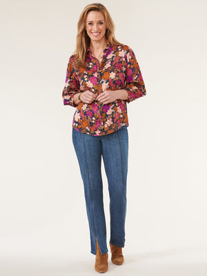
            
                Load image into Gallery viewer, Navy Baton Rouge Multi Three Quarter Sleeve Floral Print Woven Petite Top
            
        