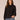 Black Long Blouson Ribbed Sleeve Double Pocket Funnel Neck Ties Mixed Media Banded Hem Knit Top