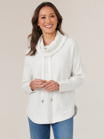 Heather Cream Long Drop Shoulder Sleeve Cowl Neck With Ties Knit Tunic