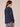 Heather Carbon Blue Long Banded Drop Shoulder Blouson Sleeve Scoop Neck Rhinestone Fringe Surplus Hem Knit Top