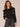 Black Natural Long Banded Sleeve Scoop Neck V-Placket Mixed Media Contrast Seaming Embroidered Ruffle Shoulder Surplus Round Hem Knit Top
