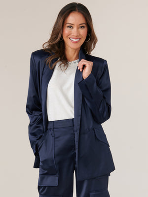 
            
                Load image into Gallery viewer, Ultra Navy Long Sleeve Double Button Angled Flap Pocket Blazer
            
        