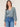 Desert Cactus Three Quarter Blouson Puff Sleeve Mixed Media Yoke Wide V-Neck Knit Top