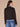 Black Blue Long Sleeve Collar Neck Button Front Side Pocket Curved Hem Mixed Media Twofer Sweater Jacket