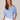 Provence Blue Elbow Raglan Bell Sleeve Embroidered V-Placket Scoop Neck Mineral Wash Petite Knit Top