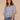 Horizon Blue Three Quarter Bell Sleeve Mesh Scallop Edge Scoop Neck Embroidered Double Flounce Peplum Hem Petite Woven Top
