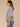 Horizon Blue Three Quarter Bell Sleeve Mesh Scallop Edge Scoop Neck Embroidered Double Flounce Peplum Hem Woven Top
