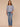 Horizon Blue Three Quarter Bell Sleeve Mesh Scallop Edge Scoop Neck Embroidered Double Flounce Peplum Hem Woven Top
