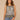 Horizon Blue Multi Sleeveless Smocked Scoop Neck Hi-Low Slit Hem Border Print Knit Top
