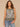 Horizon Blue Multi Sleeveless Smocked Scoop Neck Hi-Low Slit Hem Border Print Petite Knit Top