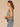 Horizon Blue Multi Sleeveless Smocked Scoop Neck Hi-Low Slit Hem Border Print Petite Knit Top