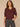 Heather Cherry Chocolate Elbow Puff Blouson Sleeve Scallop V-Neck Smocked Shoulder Back Front Center Seam Shirttail Hem Knit Top
