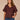 Cherry Chocolate Short Bubble Sleeve Embroidered Placket Spliced V-Neck Woven Top
