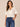 Ecru Short Bubble Sleeve Embroidered Placket Spliced V-Neck Woven Petite Top