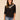 Black Elbow Ruched Scallop Sleeve Embroidered Band Puff Shoulder Embroidered Yoke Round Ruffle Edge Neck Woven Top