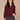 Heather Wineberry Long Blouson Raglan Sleeve Mandarin Collar V-Neck Half Placket Pintuck Shoulder Mixed Media Knit Top