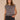 Charcoal Extended Cap Sleeve Smock Crew Neck Straight Cinched Ruffle Hem Striped Foil Bodre Knit Top