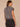 Charcoal Extended Cap Sleeve Smock Crew Neck Straight Cinched Ruffle Hem Striped Foil Bodre Knit Top