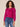 Dragon Fruit Long Puff Sleeve Cinched Ruffle Edge Front Center Seam Ladder Crochet Detail Crew Neck Knit Top