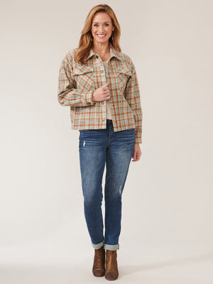 
            
                Load image into Gallery viewer, Jade Garden Spice Plaid Long Sleeve Snap Front Patch Pocket Crop Shacket
            
        