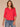 Coral Punch Elbow Roll Cuff Sleeve Round Split V-Neck Surplus Shirttail Hem Petite Knit Top
