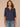Navy Elbow Roll Cuff Sleeve Round Split V-Neck Surplus Shirttail Hem Knit Top
