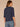 Navy Elbow Roll Cuff Sleeve Round Split V-Neck Surplus Shirttail Hem Petite Knit Top