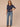Navy Elbow Roll Cuff Sleeve Round Split V-Neck Surplus Shirttail Hem Petite Knit Top