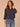 Orion Blue Three Quarter Tucked Sleeve Collar V-Neck Button Down Spade Pocket Cinched Bubble Hem Woven Petite Shirt
