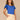 Pacific Blue Short Flutter Sleeve Crochet Scoop Neck Scallop Edge Detail Shirttail Hem Knit Top
