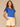 Pacific Blue Short Flutter Sleeve Crochet Scoop Neck Scallop Edge Detail Shirttail Hem Knit Top
