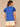 Pacific Blue Short Flutter Sleeve Crochet Scoop Neck Scallop Edge Detail Shirttail Hem Knit Top

