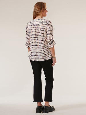 
            
                Load image into Gallery viewer, Natural Multi Three Quarter Flounce Sleeve Embroidered Placket Printed Woven Top
            
        