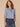 Horizon Blue Elbow Roll Cuff Sleeve Scoop Neck Half Crochet Button Placket Surplus Shirttail Hem Knit Top
