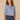 Horizon Blue Elbow Roll Cuff Sleeve Scoop Neck Half Crochet Button Placket Surplus Shirttail Hem Petite Knit Top

