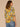 Chartreuse Multi Cinched Drop Shoulder Ruffle Edge Elbow Sleeve Encased Elastic V-Neck Button Down Front Hi-Low Hem Abstract Floral Print Petite Woven Top