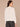 Heather Off White Long Banded Dolman Blouson Sleeve Scoop Neck Embroidered Pearl U-Yoke Uneven Hem Mixed Media Knit Top