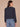 Heather Navy Long Cinched Blouson Sweetheart Neck Pintuck Cased Hem Knit Top
