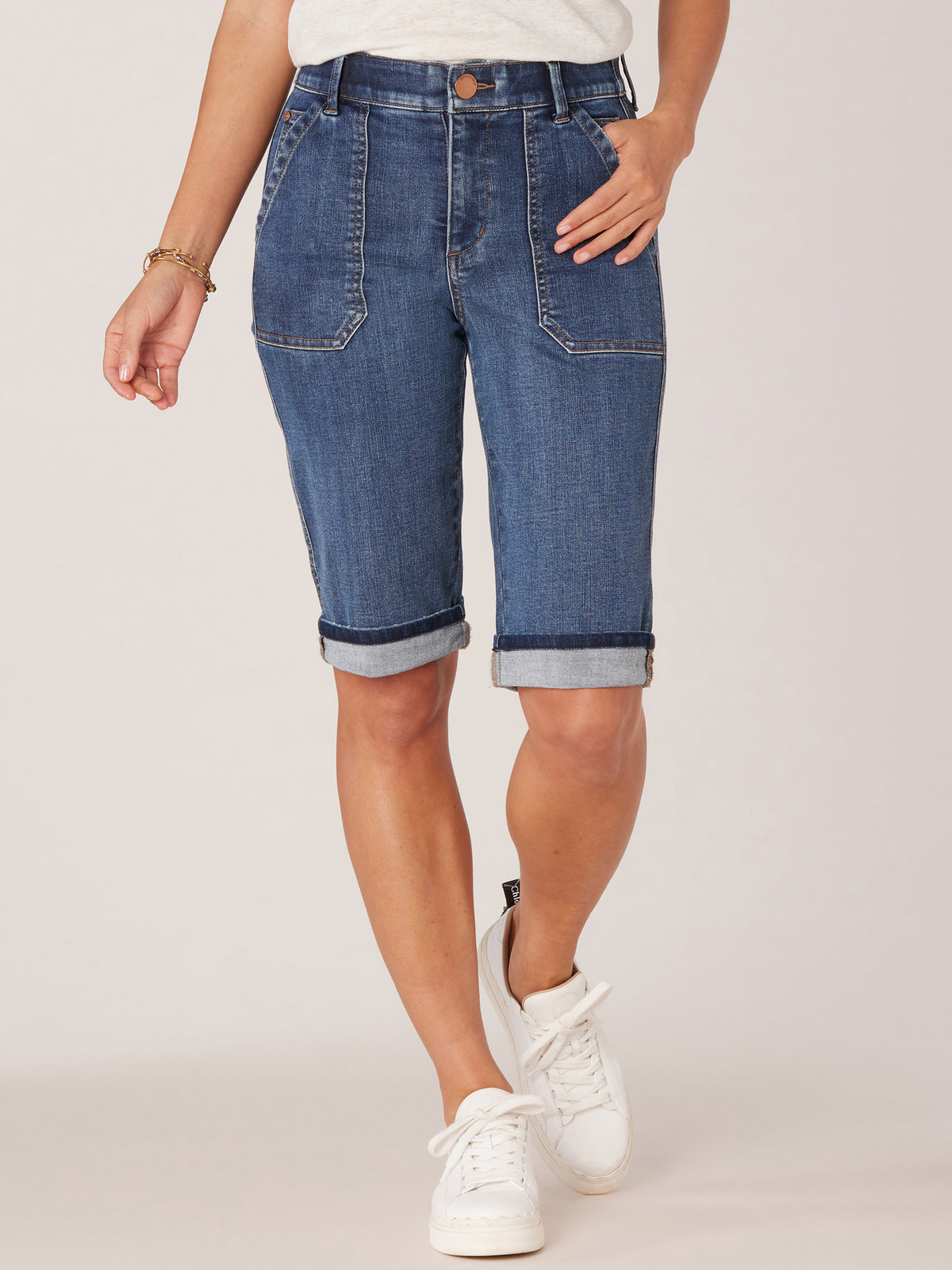 "Ab"solution Petite Cuffed Hem Repreve Bermuda Short Coin Pockets
