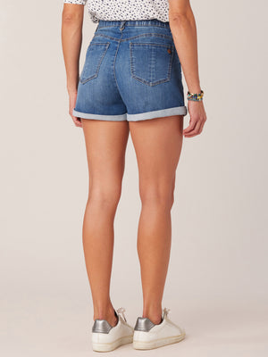 
            
                Load image into Gallery viewer, Blue Denim Absolution Mid Rise Roll Cuff Hem Short
            
        