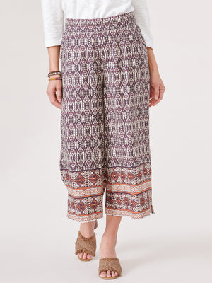 Amber Spice Multi Skyrise Pull On Printed Fray Hem Cropped Pants