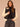 Black Ecru Long Banded Sleeve Collar Neck Button Down Front Angled Side Pockets Straight Hem Mixed Media Petite Jacket