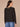 Black Long Sleeve Crochet V-Neck Seaming Detail Knit Top
